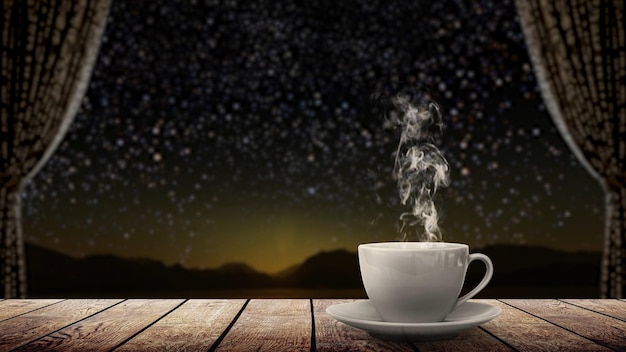 A hot coffee on the table on a natural background