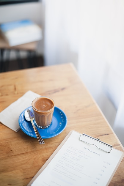 Hot coffee on table with abstract emotion