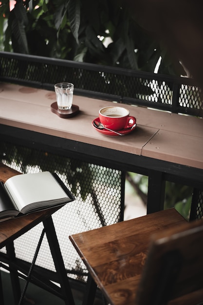 Hot coffee on table with abstract emotion