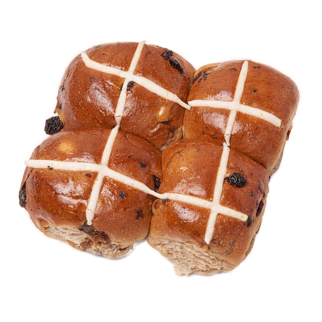 Hot cross bun on white background