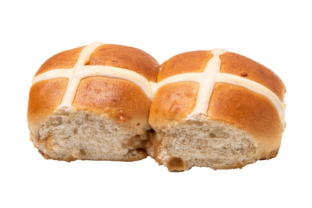 Hot cross bun on white background