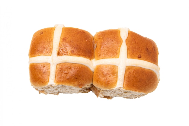 Hot cross bun on white background