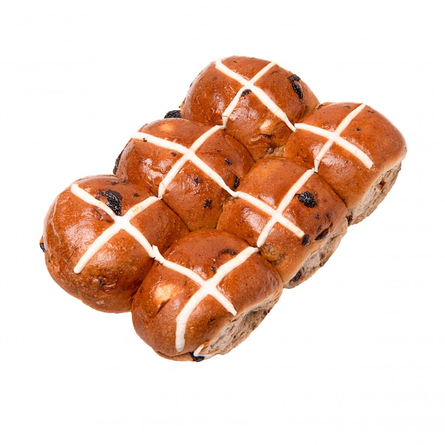 Hot cross bun on white background