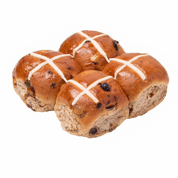 Hot cross bun on white background