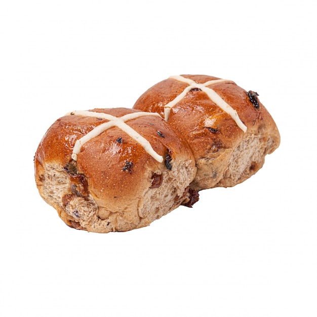 Hot cross bun on white background