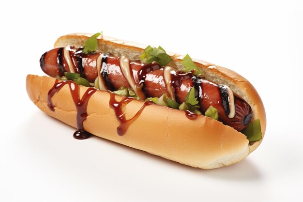 Photo hot dog topped with balsamic glaze