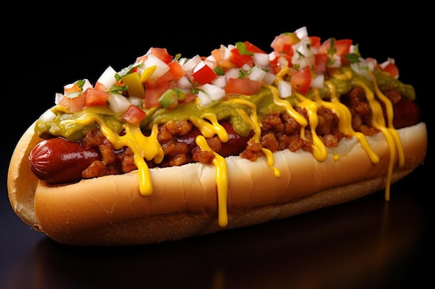 Photo hot dog topped with spicy chipotle