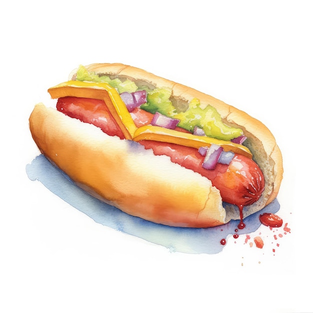 Hot dog watercolor illustration generative ai