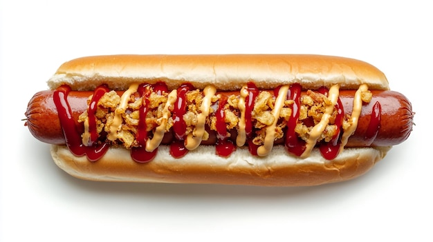 a hot dog with ketchup and mustard on it