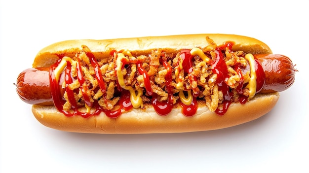 a hot dog with ketchup and mustard on it