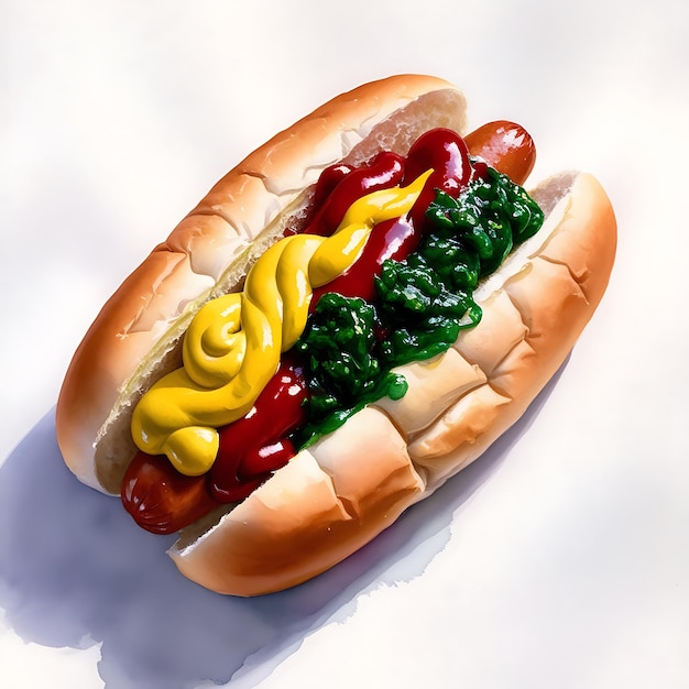 a hot dog with ketchup and mustard on it