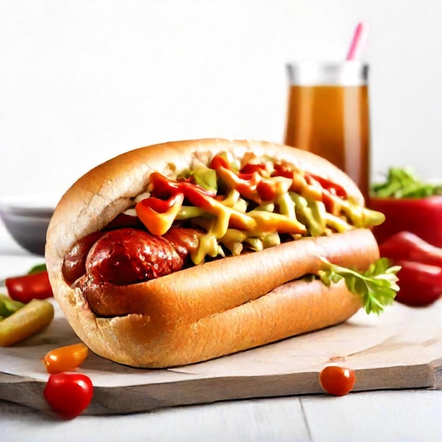 a hot dog with a lot of vegetables on it