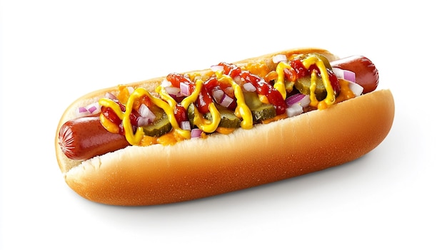 a hot dog with mustard and ketchup on it