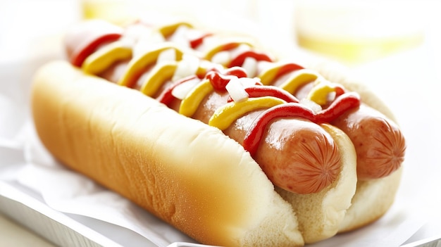 A hot dog with mustard and ketchup on it