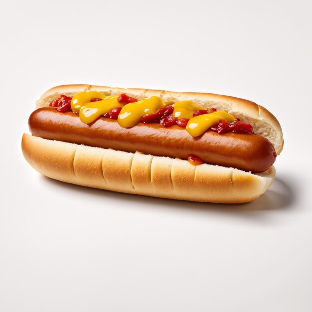 Photo a hot dog with mustard and ketchup on it