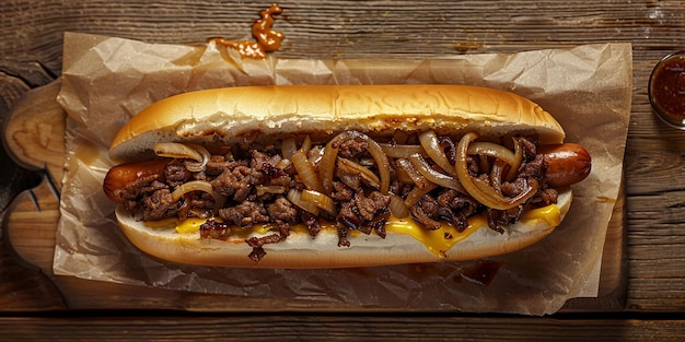 a hot dog with onions and onions on it