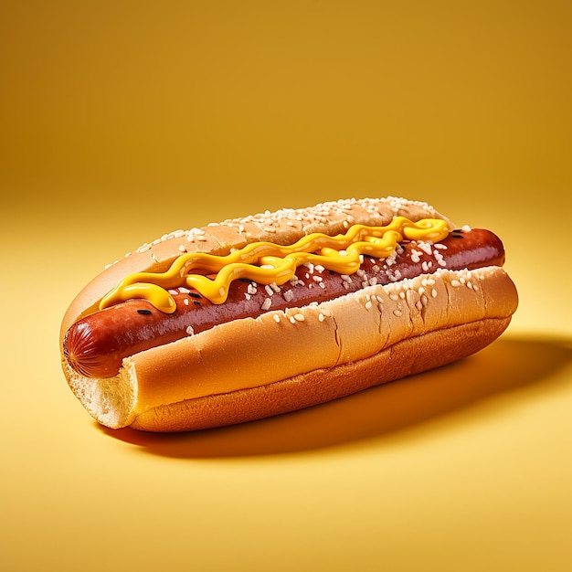 Hot dog on yellow background