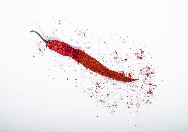 Hot dried peppers on a white background