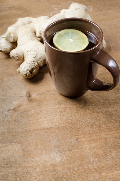 Hot ginger tea with lemon. Alternative medicine.