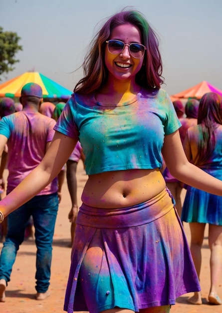 Hot Girls Enthusiastic Spirit Elevates Holi Joy