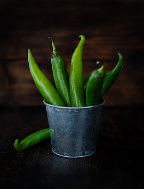 Hot green pepper on dark 