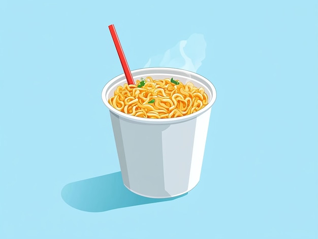 Photo hot instant noodles in light blue background