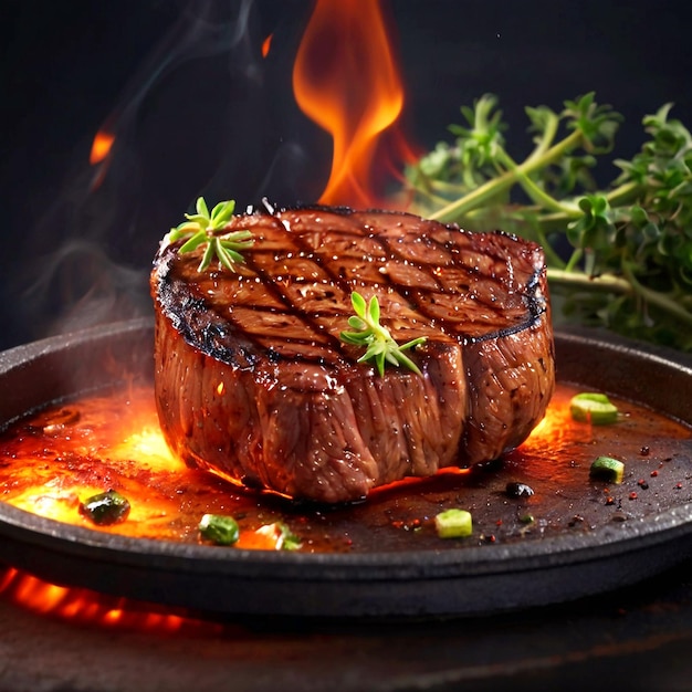 Hot juicy grill meat steak Food and cuisine concept delicious