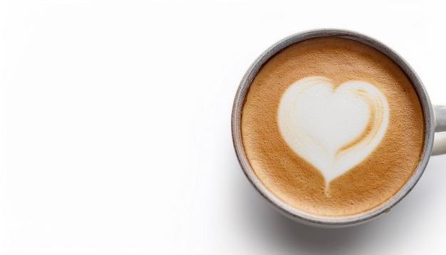 Photo hot latte coffee in ceramic cup isolated on white background heart pattern latte art