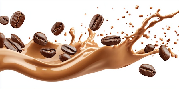 hot liquid coffee splash with Coffee Bean falling 3d illustration