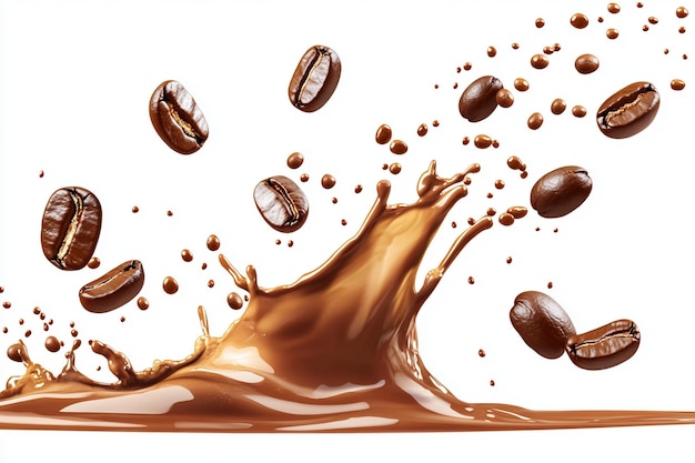 hot liquid coffee splash with Coffee Bean falling 3d illustration