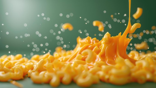 Hot mac and cheese with melted cheddar on green background