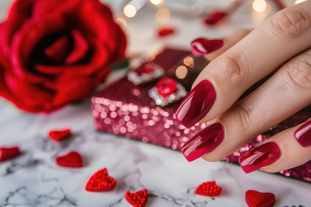 Hot milano gel nails close up stock photo valentines day requisities in the background ar 32 style raw stylize 50 Job ID d8a49611479e4277951f4f2bfe39ad29