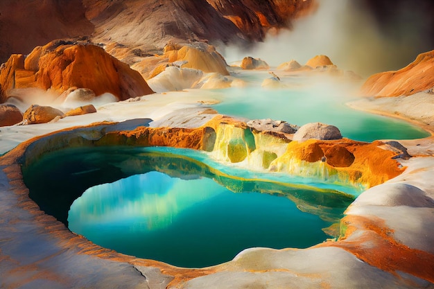 Hot natural springs in the national park Generative AI Generative AI