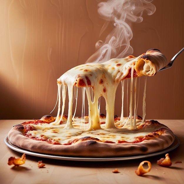 hot pizza with a gooey string