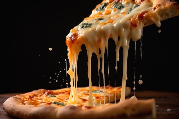 Hot Pizza with melted cheese on wooden background Gourmet meal with fresh toppings and baked to perfection Ai generative