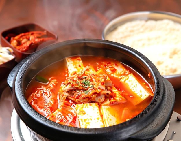 hot pot of kimchi jjigae a traditional Korean foods