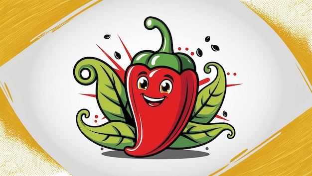 hot red chili pepper mascot vector illustration with fiery white background