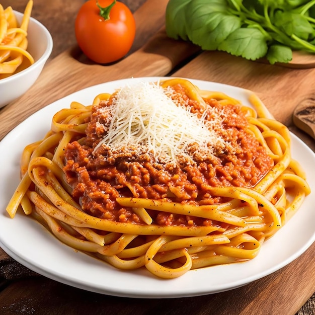 Hot spaghetti pasta with sauce