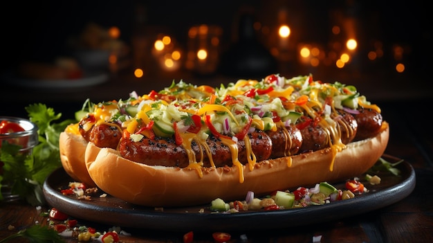 hot and spicy hot dog with hot chili pepper and sausagegenerative ai