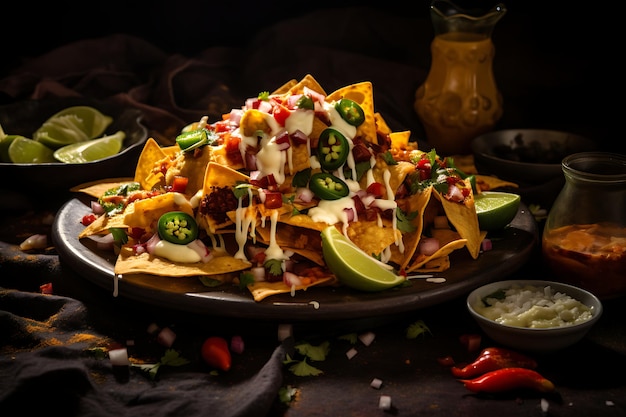 Hot and spicy nachos mexican food photography