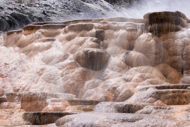 Hot spring landscape with colorful ground formation mammoth hot springs yellowstone