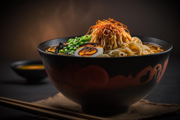 Hot steaming ramen in a bowl Generative AI