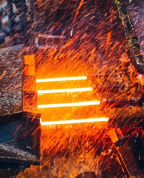 Hot steel on conveyor in steel mill