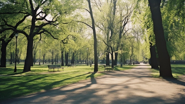 Hot Summer Sunny Park Empty and Serene