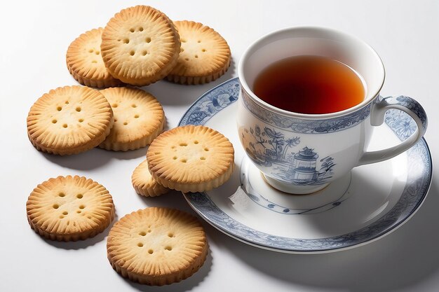 Photo hot tea with biscuits generative ai