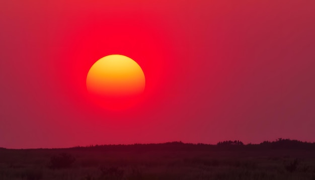 Photo hot weather hot red sun on the horizon isolated with white highlights