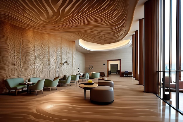 Hotel interior design with pronounced elevations and troughs for a greater sense of movement