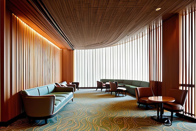 Hotel interior design with pronounced elevations and troughs for a greater sense of movement