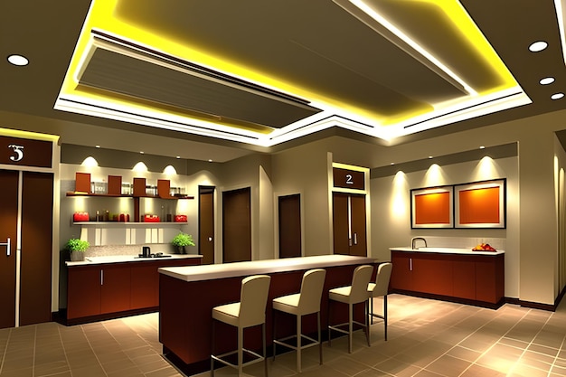 Hotel interior design with pronounced elevations and troughs for a greater sense of movement