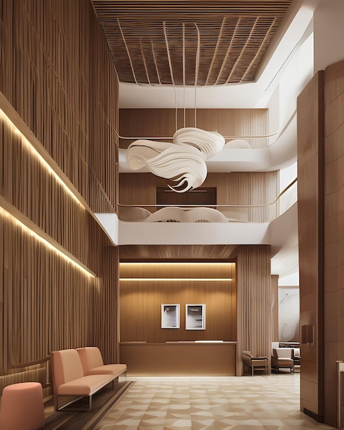 Hotel interior design with pronounced elevations and troughs for a greater sense of movement